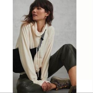 Sunday in Brooklyn Mairead Fleece Size XS Kangaroo Pocket Pullover Off White.